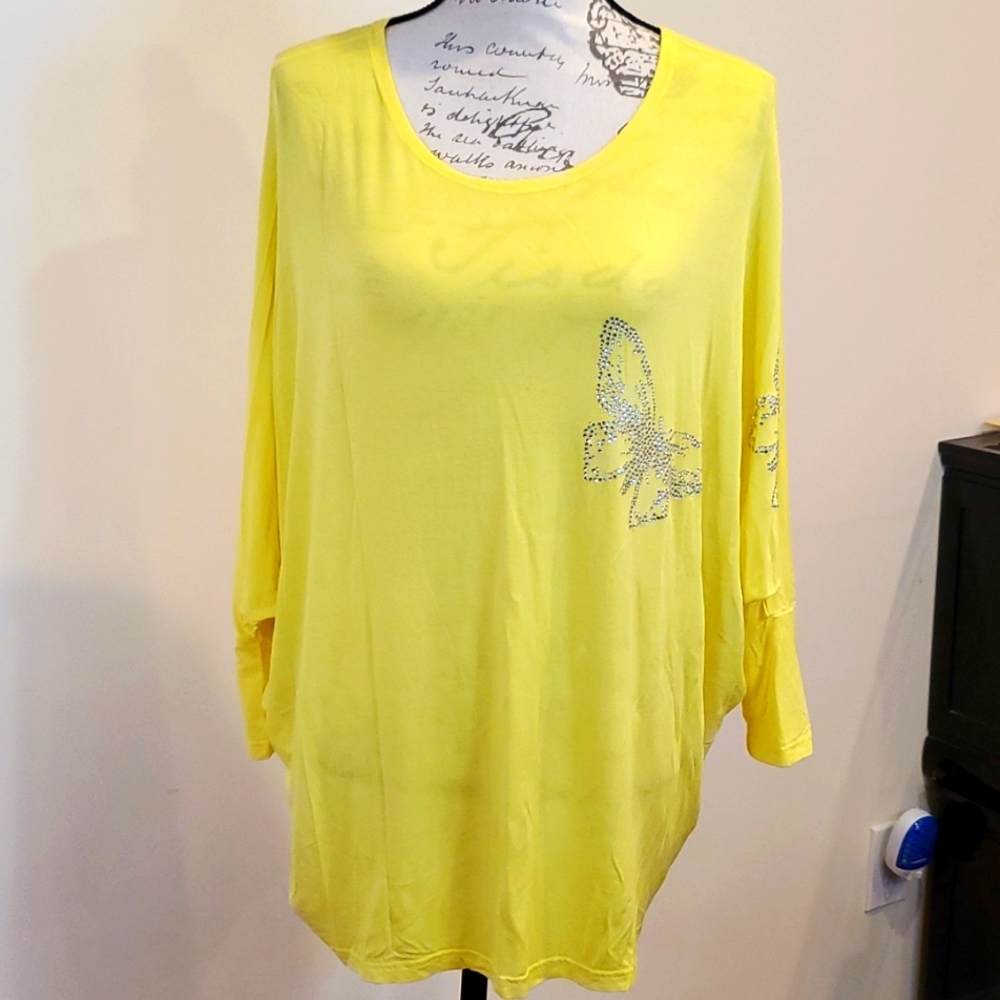 YELLOW BUTTERFLY RHINESTONES TOP S-XL